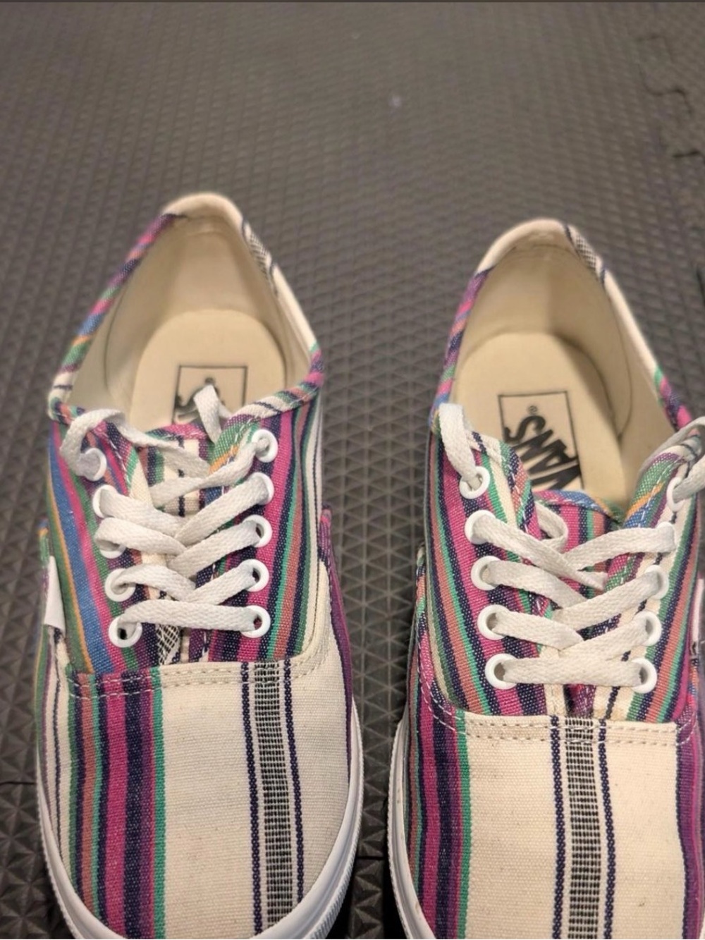 Vans Striped Canvas Low-Top Sneakers - White with Pink, Blue, Green Stripes